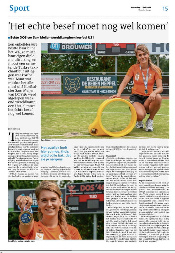 Erik Riemens (@riemenserik) on Twitter photo Van voetbal, naar hockey en korfbal. Vandaag in de <a href="/MeppelerCourant/">Meppeler Courant</a> mijn interview met <a href="/DOS46/">DOS'46/VDK Groep</a> speelster Sam Meijer, die wereldkampioen werd met Oranje U21 in Turkije. "We moesten een taxichauffeur uitleggen wat korfbal was."
meppelercourant.nl/sport/Het-echt… Van voetbal, naar hockey en korfbal. Vandaag in de <a href="/MeppelerCourant/">Meppeler Courant</a> mijn interview met <a href="/DOS46/">DOS'46/VDK Groep</a> speelster Sam Meijer, die wereldkampioen werd met Oranje U21 in Turkije. "We moesten een taxichauffeur uitleggen wat korfbal was."
meppelercourant.nl/sport/Het-echt…