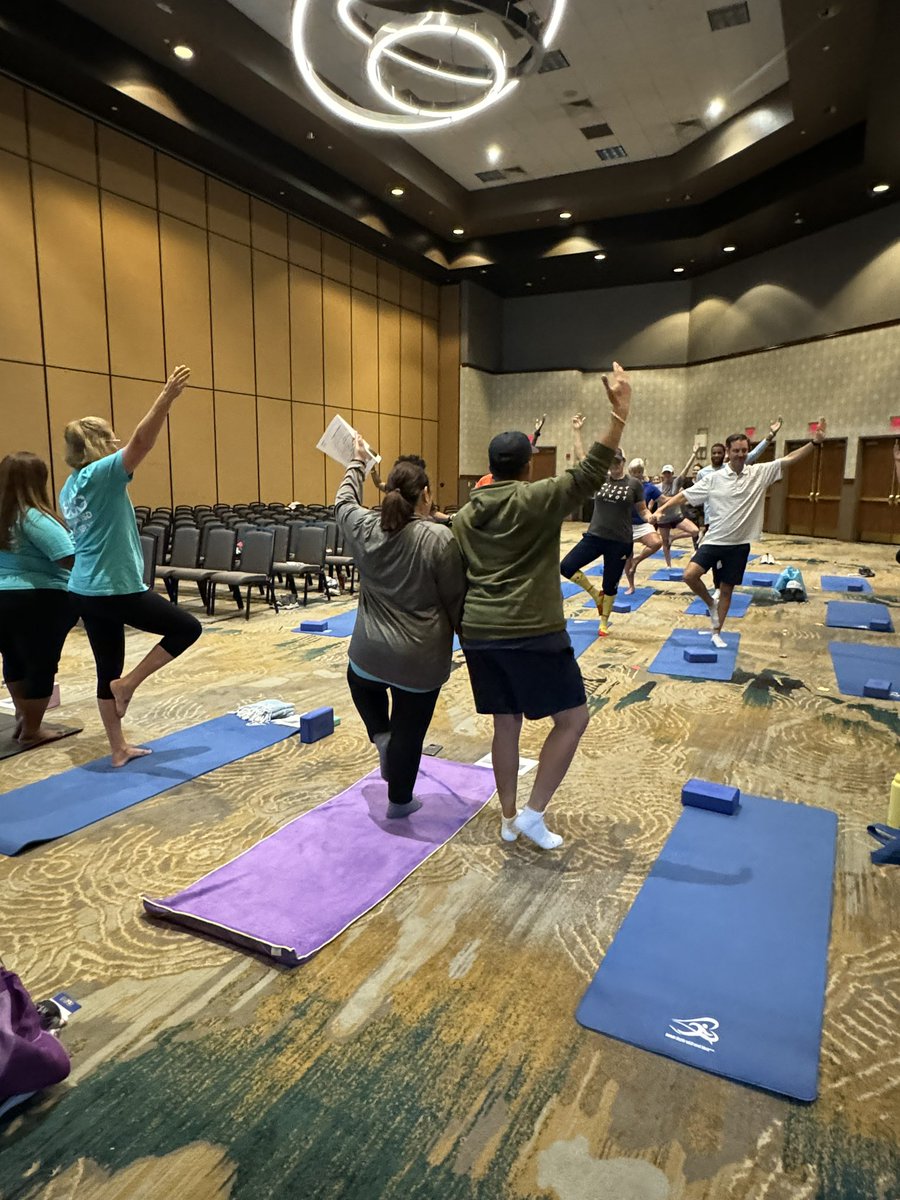 CoachM_ReaganK8's tweet photo. An amazing day of Mindful Movement &amp; SEL (yoga) w/ HISD Lead Teacher Cadre 🧘🏾‍♀️🧘🏼‍♂️
#TAHPERD40thAnnualSUMMERConference https://t.co/qTOZeys8ct