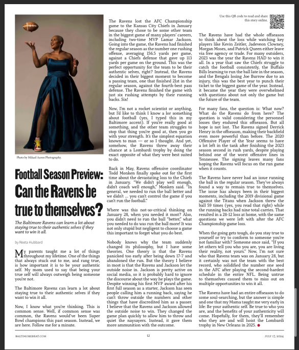 theNFLchick's tweet photo. The new edition of @baltbeat is out and look at meeeeee yall!!! Please pick yo the latest edition!!! #RavensFlock #Birdland https://t.co/QKA3KfiKLG