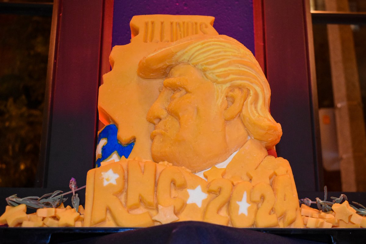 BrewhouseInn's tweet photo. ✨ Last night's delegation party at On Tap during the Republican National Convention was a hit! 🧀 Guests enjoyed a sophisticated charcuterie board and a special hand-carved Trump cheesehead, an exclusive creation only at On Tap at Brewhouse Inn &amp; Suites. 
#brewhouseinn #RNC2024 https://t.co/HWLXCyq2GD
