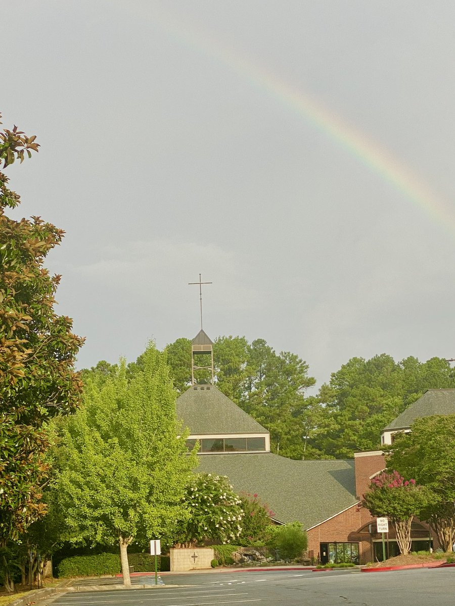 TCCMarietta's tweet photo. This morning, I was blessed to capture this beautiful rainbow. “When the storm has passed, the light shines through.” - Genesis 9:13. God’s promises are always with us. 🙏🏻🌈 #Blessings #TransfigurationChurch https://t.co/SkmMXosrG7