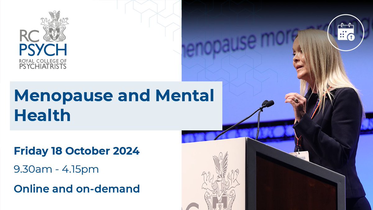 Only 1 week until our new event, Menopause and Mental Health, takes place on #WorldMenopauseDay! Watch live or on demand to join speakers Dr Rachel Jones, <a href="/MenoScandal/">Rewriting midlife and menopause</a>, <a href="/drrachelgibbons/">Rachel Gibbons</a> and more!

Don't miss out, book before 18 Oct: bit.ly/3UtbDAQ
#RCPsychMenopause