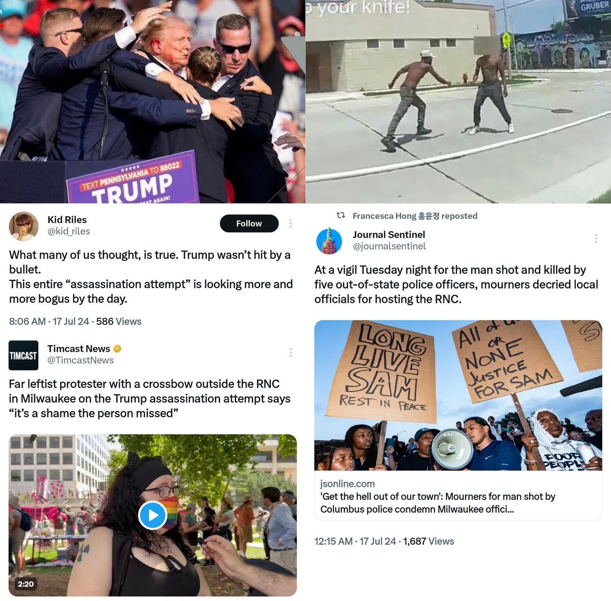 WisDemsLs's tweet photo. WI Dems React

Assassination attempt of a president
VS
Cops shoot a man dead who was attempting to kill someone else with 2 knives https://t.co/EqJ8nGVQEN