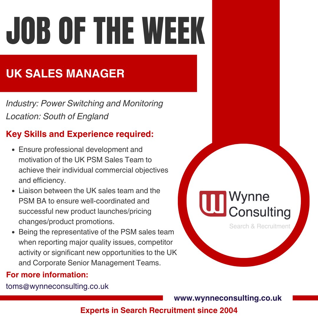 This week's Job of the Week comes from Thomas Smith; for more information about the role, please contact Thomas directly or by email at toms@wynneconsulting.co.uk or drop a comment below, and we will be in touch soon #WynneJobs