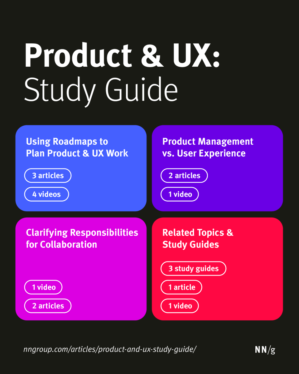 NNgroup's tweet photo. New Study Guide Alert 🚨🚨🚨 We've curated NN/g’s top resources on Product Design & UX! Learn to collaborate better with product managers & tackle common challenges. Read the study guide: https://t.co/J8X4mNwc52 #PM #UXProfessionals #StudyGuide https://t.co/PLzw5iJar6