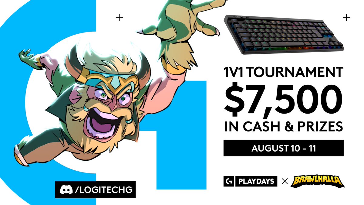 Logitech G (@logitechg) on Twitter photo Join the brawl and compete for prizes in the next PLAYDAYS tournament featuring <a href="/Brawlhalla/">Brawlhalla</a>!
๐
August 10 - 11
๐ NA, EU, & LATAM
๐ฐ $7,500 in Cash & Prizes
Sign up today at Discord.gg/LogitechG Join the brawl and compete for prizes in the next PLAYDAYS tournament featuring <a href="/Brawlhalla/">Brawlhalla</a>!
๐
August 10 - 11
๐ NA, EU, & LATAM
๐ฐ $7,500 in Cash & Prizes
Sign up today at Discord.gg/LogitechG