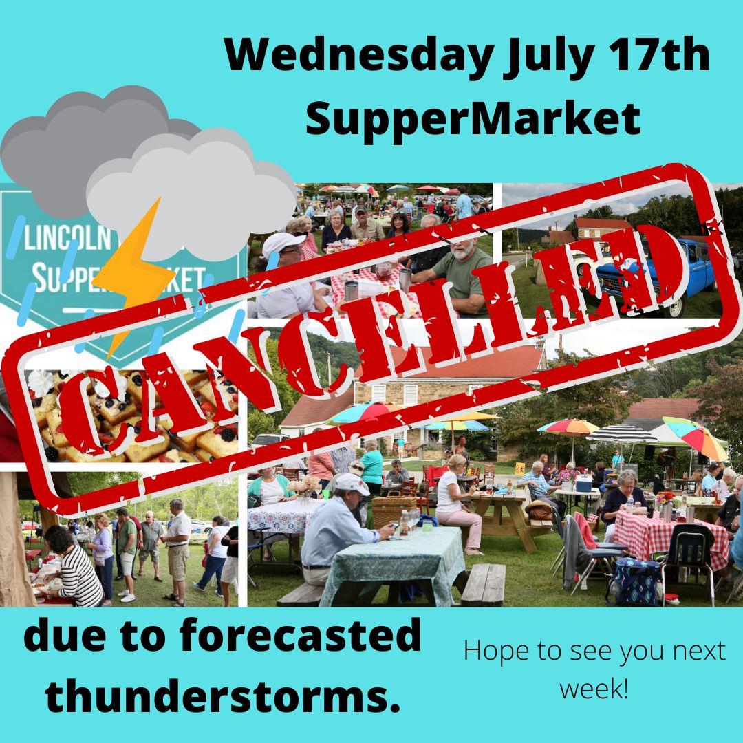 SupperMarket is CANCELLED this evening due to forecasted showers and thunderstorms throughout the evening. ☹️  We hope to see you next week weather permitting! #LincolnHighway #SupperMarket