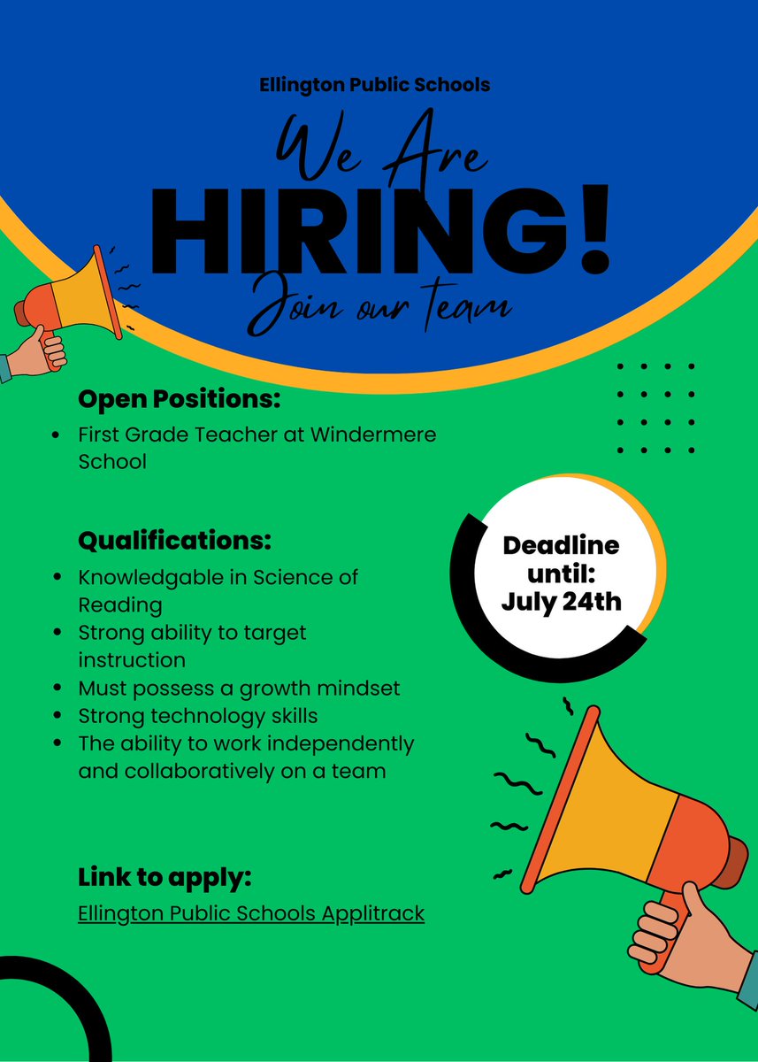 PrincipalJHill's tweet photo. Windermere is looking for the next Grade 1 Rockstar Educator! Apply at https://t.co/SrKPE81EPh @ellingtonBOE https://t.co/au9GM3boqk