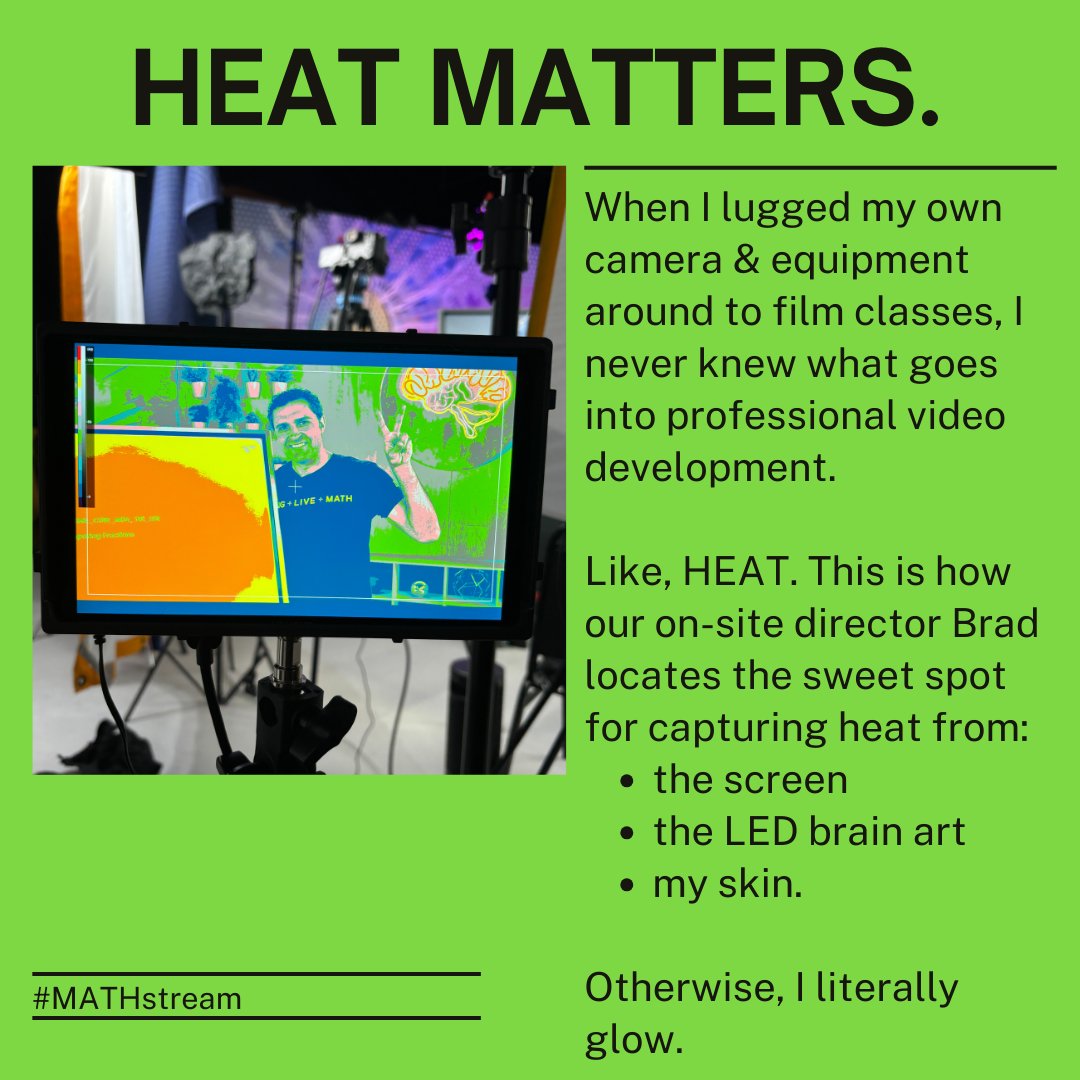 yaymath's tweet image. &quot;I&apos;m too hot... hot damn.&quot;

Is what I must say to our director, Brad Norton, if the cameras make me glow on the screen.

MATHstream Dream Team!

@carnegielearning #longlivemath #longlivelearning #yaymath #mathstream #mathvideo