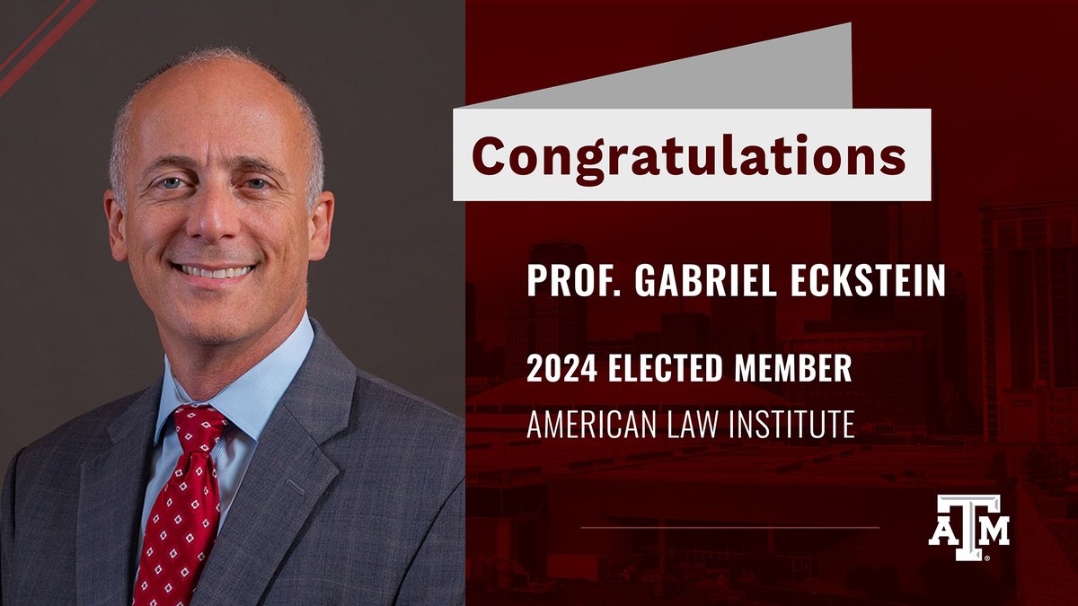 TAMULawSchool's tweet photo. Congrats to Prof. Gabriel Eckstein (@GabrielEckstein) on being a newly elected member to the @AmLawInst, the country's leading independent organization on scholarly work to improve the law. https://t.co/JwdT88w29Z