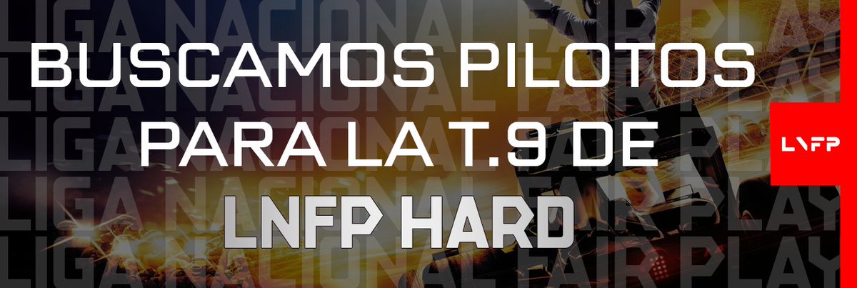 ¡Aun seguimos buscando pilotos para la categoría HARD!
Aquí tenéis la información necesaria.

- Horario: Lunes o Miércoles 22:30 - Aún por definir.
- Inicio de la categoría: Principios / mediados Septiembre.
- Habrá PDR si somos más de 20 pilotos para la categoría.

MD para +info