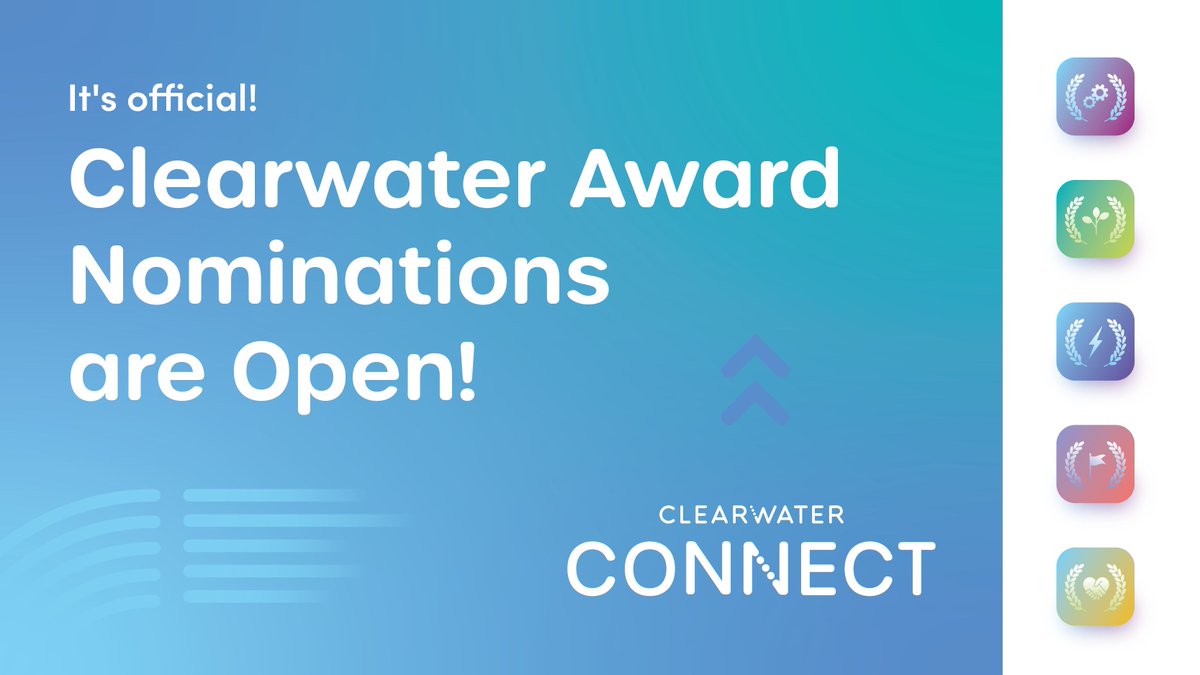 Clearwater Connect - 2024 Client Award 🏆!

It's client award nomination time! Let's celebrate those that utilize the Clearwater solution to its fullest potential. The winners will be announced on September 17, at Clearwater Connect. buff.ly/3W6UlKG