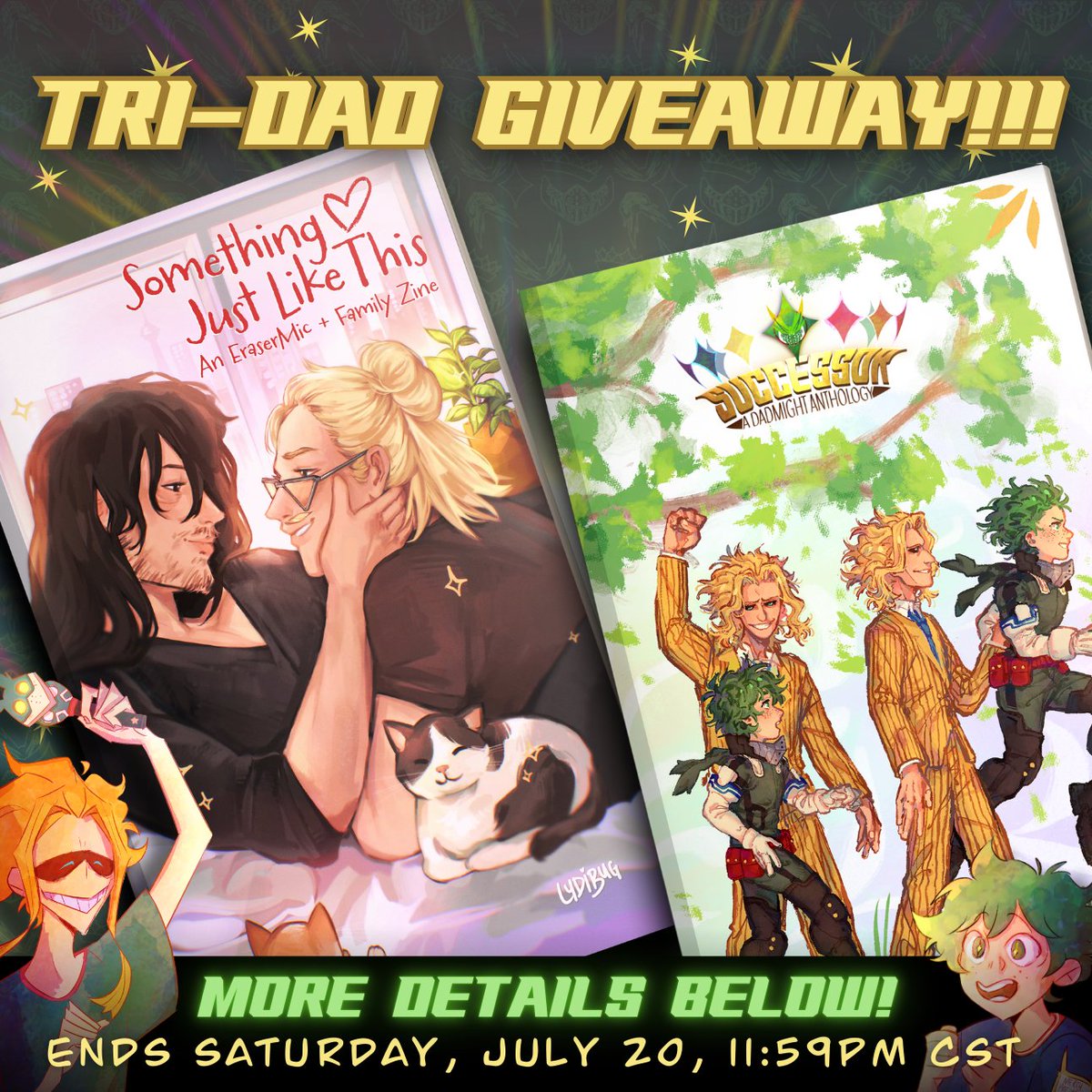 mhadadmightzine's tweet photo. Successor X Something Just Like This
COLLAB GIVEAWAY

What's better than one dad? THREE DADS! DadMight, Dadzawa, and DadMic fans unite! We're raffling a Tri-Dad Bundle—winner gets a ZINE book each from both projects!

More details below 👇! #MHA #Deku (1/5) https://t.co/X9GmfCBD6f