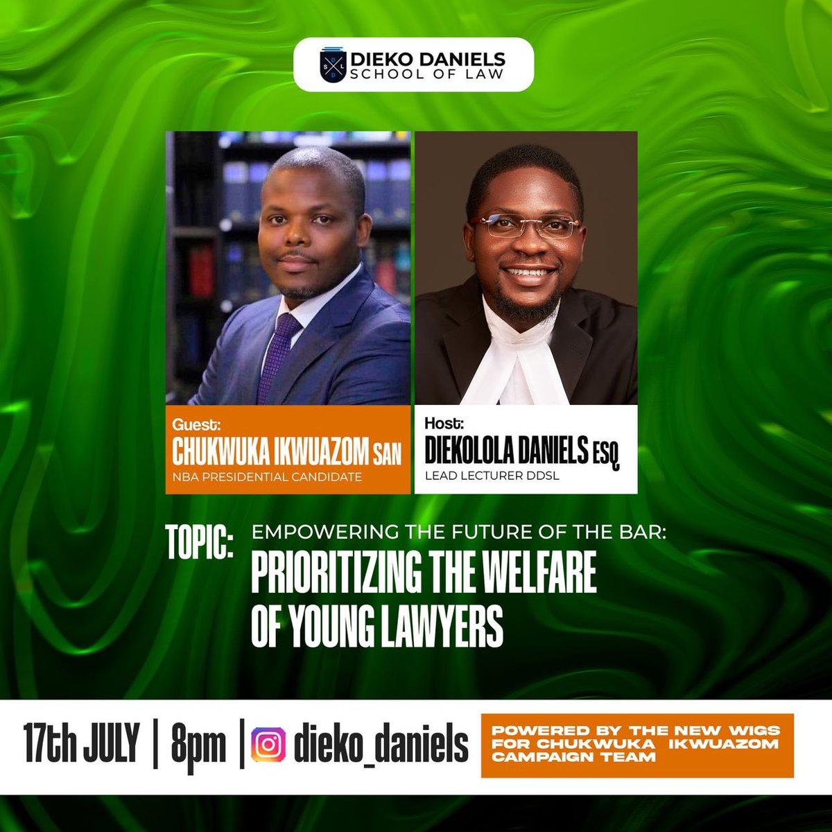 HOW DOES NBA LEADERSHIP HELP US AS YOUNG LAWYERS?🚨
This and many more questions will be answered in this informative LIVE SESSION by 8PM today with CHUKWUKA IKWUAZOM SAN as he engages young lawyers on his aspirations and intentions to better the welfare of young lawyers. LINK👇🏿