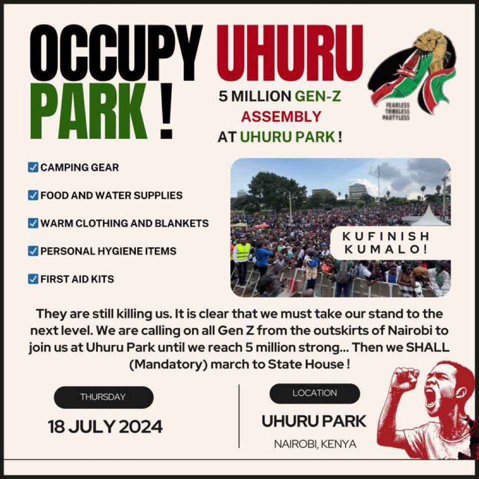 TableReady_Ke's tweet photo. PLEASE RETWEET
Hey guys,
If we are really doing this....we want to volunteer to make as many portions of food as we can with your help and deliver to the park. 
As TableReady Kenya, we are ready to do our part and reclaim our nation.  
#OccupyUhuruPark
#RutoMustGo
#FreeGaitho https://t.co/Pokq2cyNVc