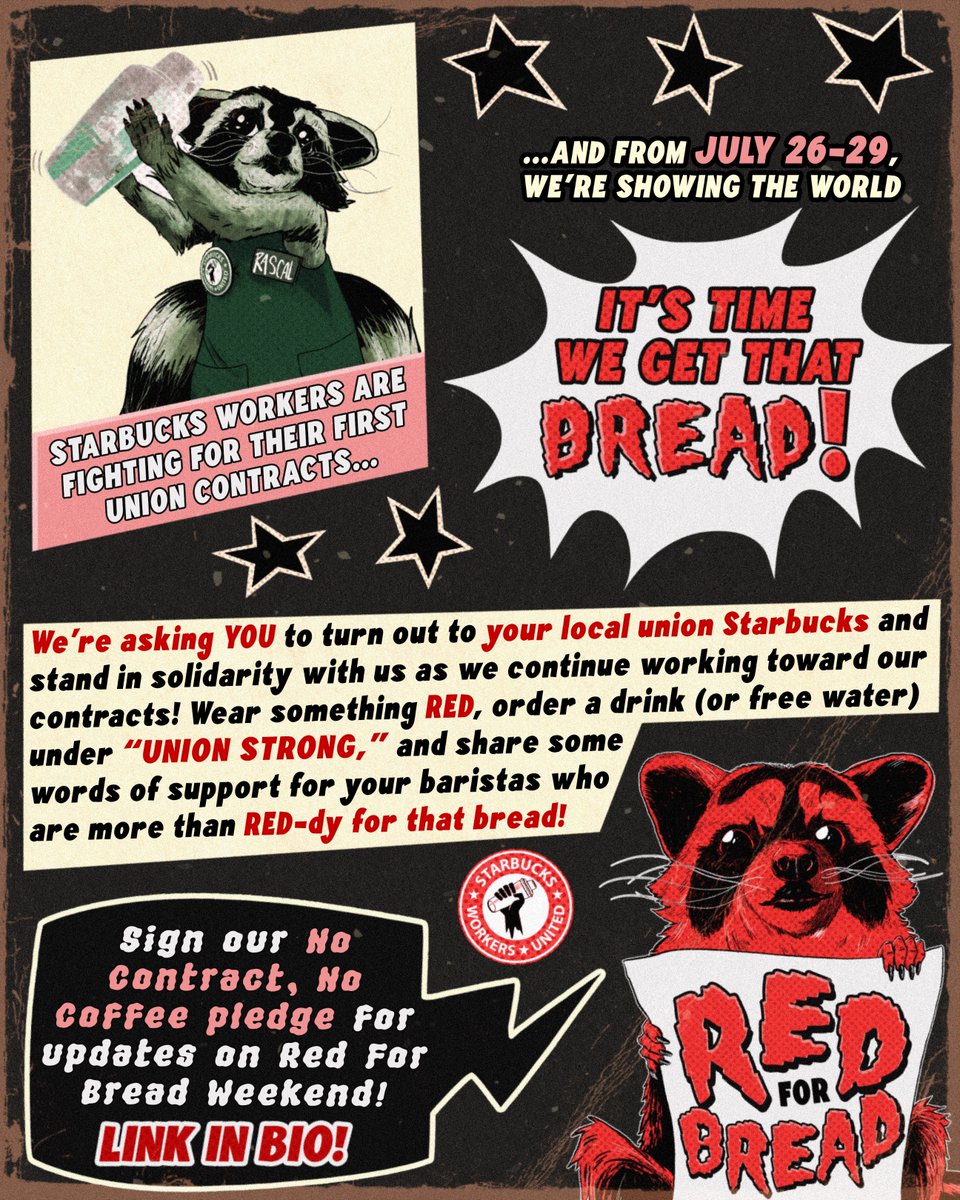 NEXT WEEKEND, WE'RE 🔴4️⃣🍞!

Join us for Red for Bread Weekend from July 26-29! We're asking YOU to turn out to your local union store &amp; stand in solidarity with us as we continue fighting for our union contracts 🔥✊

Sign our pledge to get more updates - crm.broadstripes.com/ctf/SJID0H