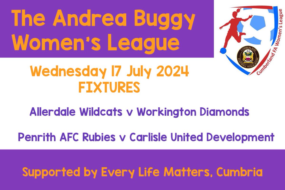 MATCH DAY | Just the two fixtures in this week’s Women’s League!

The League Cup &amp; Trophy draws were made earlier this week on <a href="/CumberlandFA/">Cumberland FA  ⚽️</a> Facebook page. 

This evening’s games could make a difference to the ties!

Keep up to date with what’s what… 👉bit.ly/ABL_Fixtures