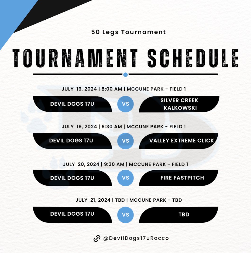 Here is our schedule for our upcoming tournament this weekend in Canfield, Ohio!!!