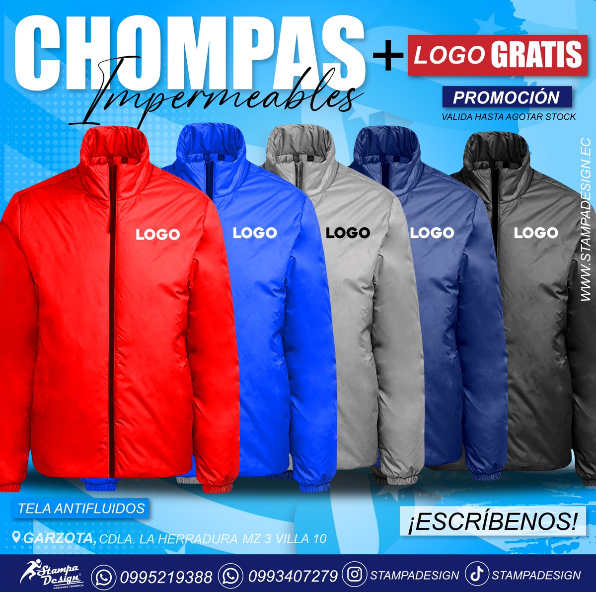 StampaDesignEc's tweet photo. #GRATIS LOGO estampado + más Descuento en nuestras Chompas Impermeables y Camisas Oxford, solo Por las fiestas de Guayaquil.📷
-Escríbenos:
📷0995219388 - 0993407279

#chompas #chompasimpermeables #estampados #sublimacion #uniformes #chaquetas #guayaquil #ecuador https://t.co/kODtmzU34z