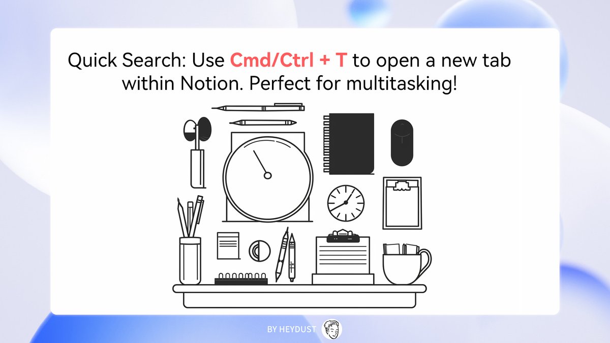 retned's tweet image. 🔍 Quick Search: Use Cmd/Ctrl + T to open a new tab within Notion. Perfect for multitasking! #NotionHacks #Productivity
