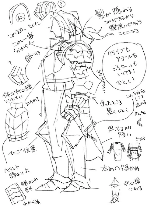 ルノーさんの鎧に関するあれこれメモ以下の何か
要約すると全体的に中心線があって助かる、足のちょうちょ(?)忘れがち、肩口のなんかパーツが苦手 