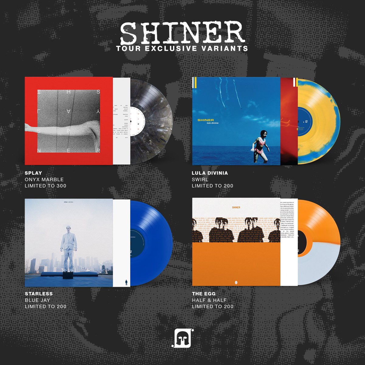 jnewton's tweet photo. Tour only vinyl.

Ticket links in bio.

Hope to see you there.

7.31 • Minneapolis, MN •@zhoradarling
8.1 • Chicago, IL •@emptybottle
8.2 • Kansas City, MO • @recordbar
8.3 • Omaha, NE • @reverb_lounge
#shiner #splay #luladivinia #starless #theegg #spartanrecords https://t.co/EikXVvxJxh
