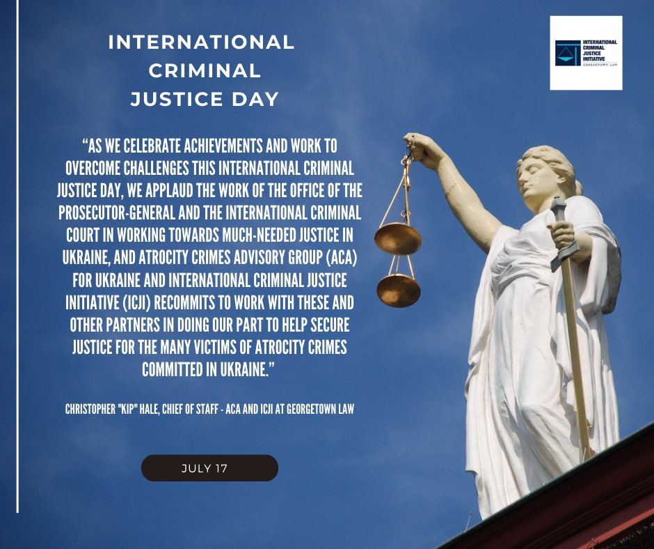 International Criminal Justice Initiative (ICJI) (@gtownicji) on Twitter photo Today is #ICD2024⚖️
We celebrate the achievements in overcoming challenges and applaud the work of the Office of the Prosecutor-General and the <a href="/IntlCrimCourt/">Int'l Criminal Court</a>. Their efforts, supported by Atrocity Crimes Advisory Group (ACA) and <a href="/GtownICJI/">International Criminal Justice Initiative (ICJI)</a>, are crucial for justice in #Ukraine. Today is #ICD2024⚖️
We celebrate the achievements in overcoming challenges and applaud the work of the Office of the Prosecutor-General and the <a href="/IntlCrimCourt/">Int'l Criminal Court</a>. Their efforts, supported by Atrocity Crimes Advisory Group (ACA) and <a href="/GtownICJI/">International Criminal Justice Initiative (ICJI)</a>, are crucial for justice in #Ukraine.