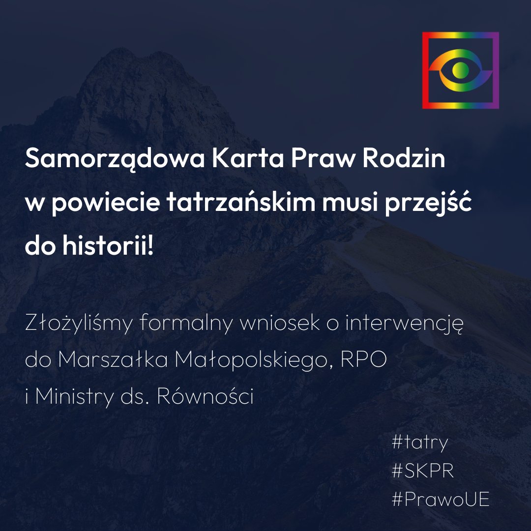 Equality_Watch's tweet photo. ⛔️Czas na koniec #dyskryminacja w pow. tatrzańskim!
🏳️‍🌈Apelujemy https://t.co/W1OhzcZ9Pd. do @MFIPR_GOV_PL, @BiuroRPO i @KotulaKat o interwencję i uznanie Samorządowej Karty Praw Rodzin za dyskryminującą i przekraczającą uprawnienia władz. 
⏩więcej: https://t.co/SgG1SDl4dt https://t.co/YgjptA80Nb