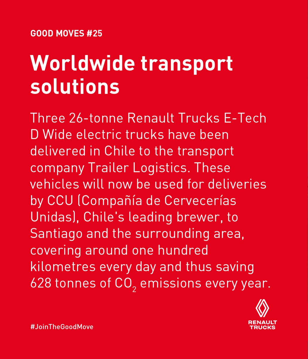 RenaultTrucksCo's tweet photo. [Good Moves #25] 

The first Renault Trucks electric trucks in Latin America 🔋 
Find out how we plan to do our part 👉 https://t.co/pqsu4gi11q 

#JoinTheGoodMove https://t.co/EksarzaUIW