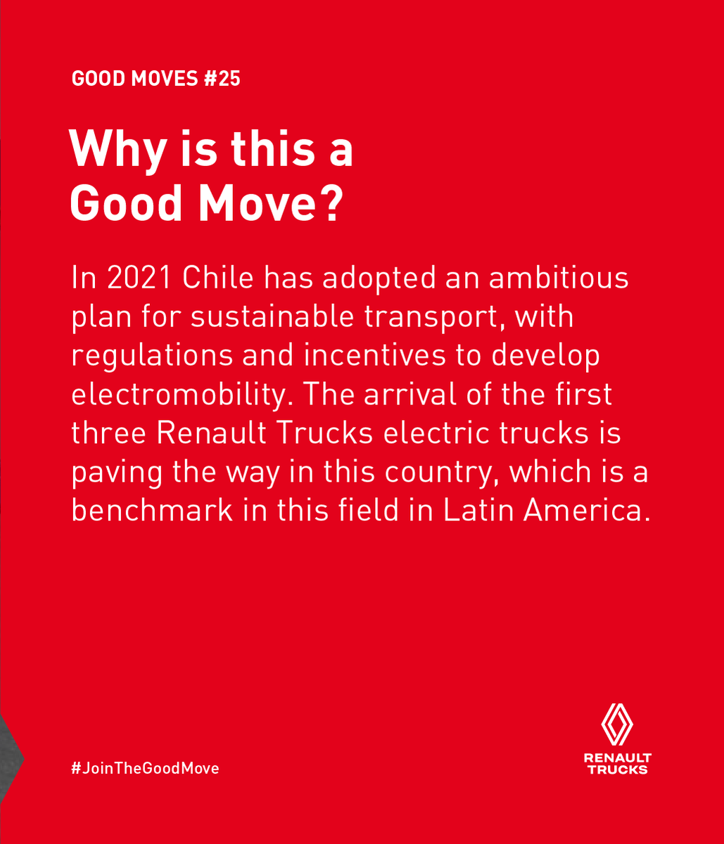 RenaultTrucksCo's tweet photo. [Good Moves #25] 

The first Renault Trucks electric trucks in Latin America 🔋 
Find out how we plan to do our part 👉 https://t.co/pqsu4gi11q 

#JoinTheGoodMove https://t.co/EksarzaUIW