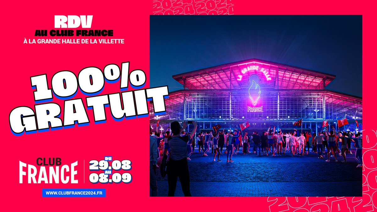 Comité Paralympique et Sportif Français (@fraparalympique) on Twitter photo Du 29 août au 8 septembre 2024, le #ClubFrance est accessible gratuitement pour suivre et célébrer toutes les performances des Bleus 🇫🇷
📍 La Grande Halle de <a href="/LaVillette/">La Villette</a>
⏰ De 10h à 2h du matin
🎟️ Réservez vos places sur clubfrance2024.fr/billetterie?ty… Du 29 août au 8 septembre 2024, le #ClubFrance est accessible gratuitement pour suivre et célébrer toutes les performances des Bleus 🇫🇷
📍 La Grande Halle de <a href="/LaVillette/">La Villette</a>
⏰ De 10h à 2h du matin
🎟️ Réservez vos places sur clubfrance2024.fr/billetterie?ty…