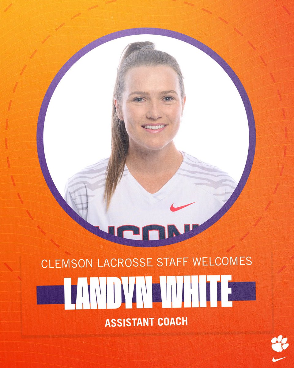 ClemsonWlax's tweet photo. 2024 Big East Goalie of the Year ➡️ Coach

Help us welcome Landyn White to the Clemson family as an assistant coach! Landyn recorded over 700 saves during her five year playing career at UConn and set a single season program record in her fifth year https://t.co/9umBXAoabf
