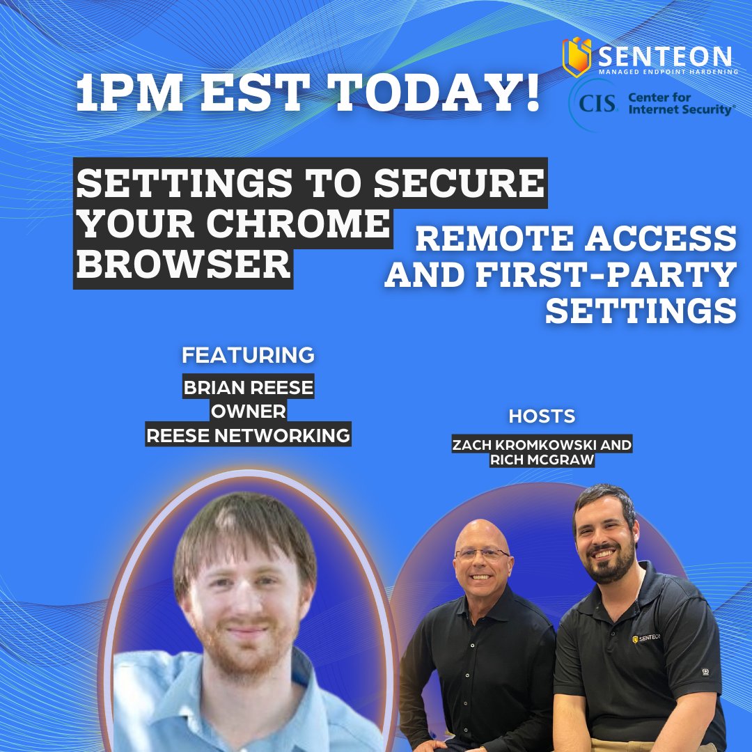 SenteonSecurity's tweet photo. Join us today as Brian Reese, Owner of Reese Networking, delves into Remote Access and First-Party Settings. Secure your spot for this valuable session!
#ReeseNetworking #RemoteAccess #FirstPartySettings #networkingsession #securitytips #technologytalks https://t.co/GLR43QOT6W