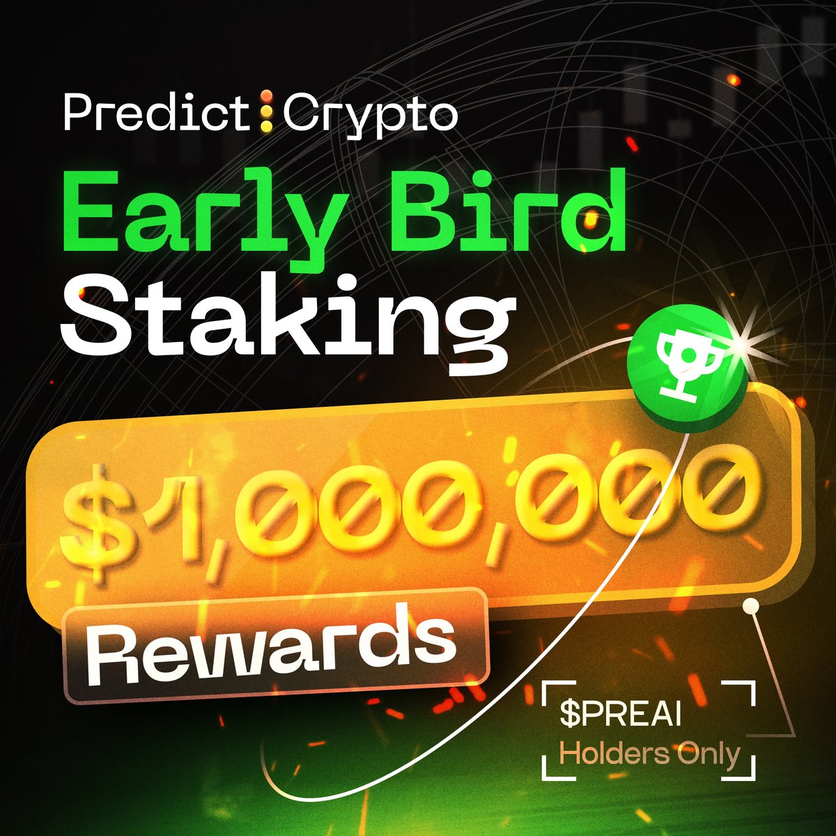 As the launch of PredictCrypto.com becomes imminent, we are absolutely excited to announce that we have officially dedicated $1,000,000 to $PREAI Early Bird Staking Rewards 🔥

Alongside our profit share rewards in $ETH, early stakers will also earn rewards from the pool of