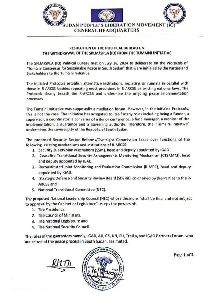 MarialWen's tweet photo. Uncertainty hits Tumaini initiative peace talks in Kenya as SPLM-IO, one of the main party to unity government negoting with holdout leaders withdraws from it. With R-ACRSS term coming to an end and parties not ready for election, what is the future looking like? https://t.co/CulJ8E67IV