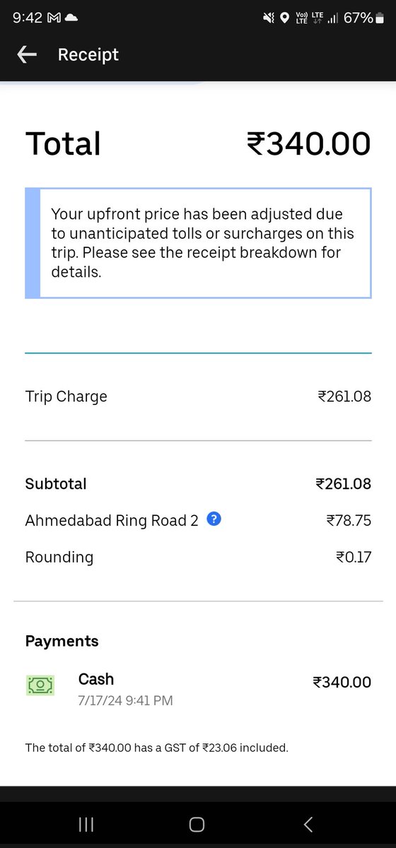 hey <a href="/Uber_India/">Uber India</a> why you are charging me for Toll on #AhmedabadRingRoad which is absolutely free for use, and your driver had also not paid any cash to tollbooth, please do the needful.this is completely wrong business ethics.

#Ahmedabad #UberIndia #TollFree
