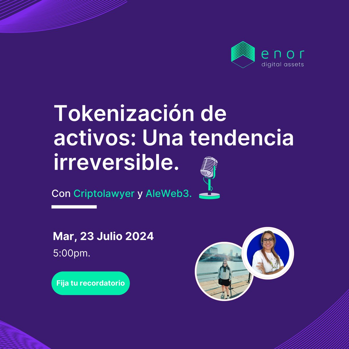 eNorsecurities's tweet photo. 🚀¡Únete a nuestro proximo Twitter Space! 🎙️
Este martes 23 de julio estaremos en vivo con @criptolawyer y @aleinweb3 para hablar sobre #Tokenización de Activos y las oportunidades de inversión en LATAM con eNOR 📅💼
¡No te lo pierdas!
5:00 pm 🇦🇷 2:00pm 🇲🇽 4:00pm 🇻🇪
#Crypto #FinTech #Inversiones #eNORsecurities #tokenizacion