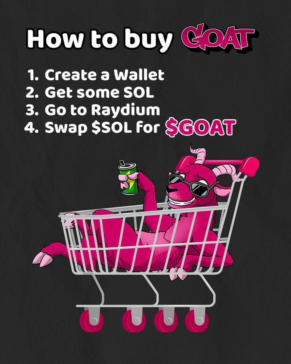 HOW TO GET $GOAT:

CA: 59u8qAD2S2gEtsY5Vs7dJ95YspnHavyHEtRfzCEb9F7G