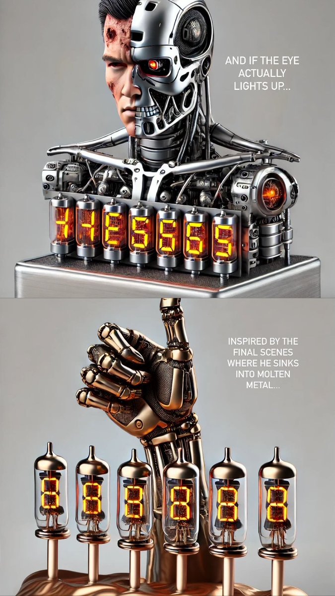 Past_Indicator's tweet photo. Continuing from the previous tweet, here are the concepts for the Terminator Tube Clock.
Dedicated to @Schwarzenegger https://t.co/TmxKNAuO2a