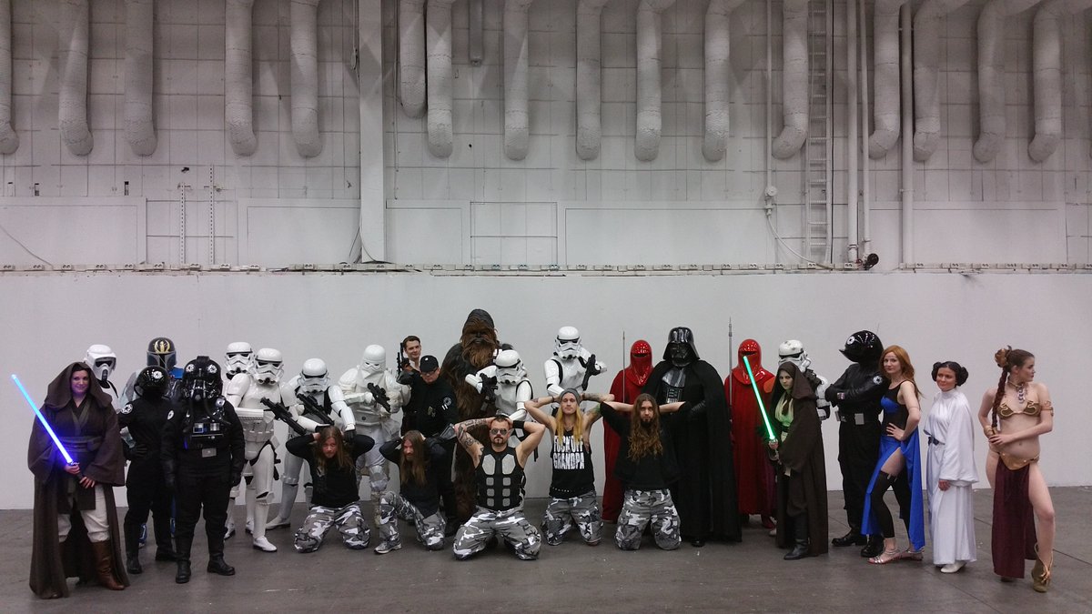 sabaton's tweet photo. When the Galactic Empire and the Rebel Alliance join forces to demand a private Sabaton concert, you don’t say no! 😬😂

#sabaton #25yearsofsabaton #metalheads #starwars #rock #metal https://t.co/QaAXV2ueqw