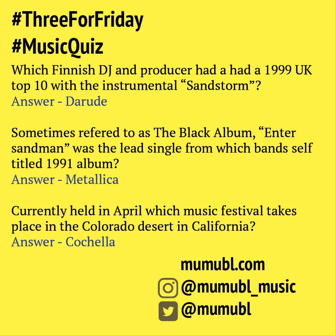 Mumubl's tweet photo. How did you get on with the #sand themed #threeForFriday #music #quiz? I can no longer hear mention of Darude and Sandstorm without @djtrevuk from @whichdecadetops coming to mind. (A new episode of which has just dropped so go and give it a listen before more questions on Friday) https://t.co/1aOlFSpPZC