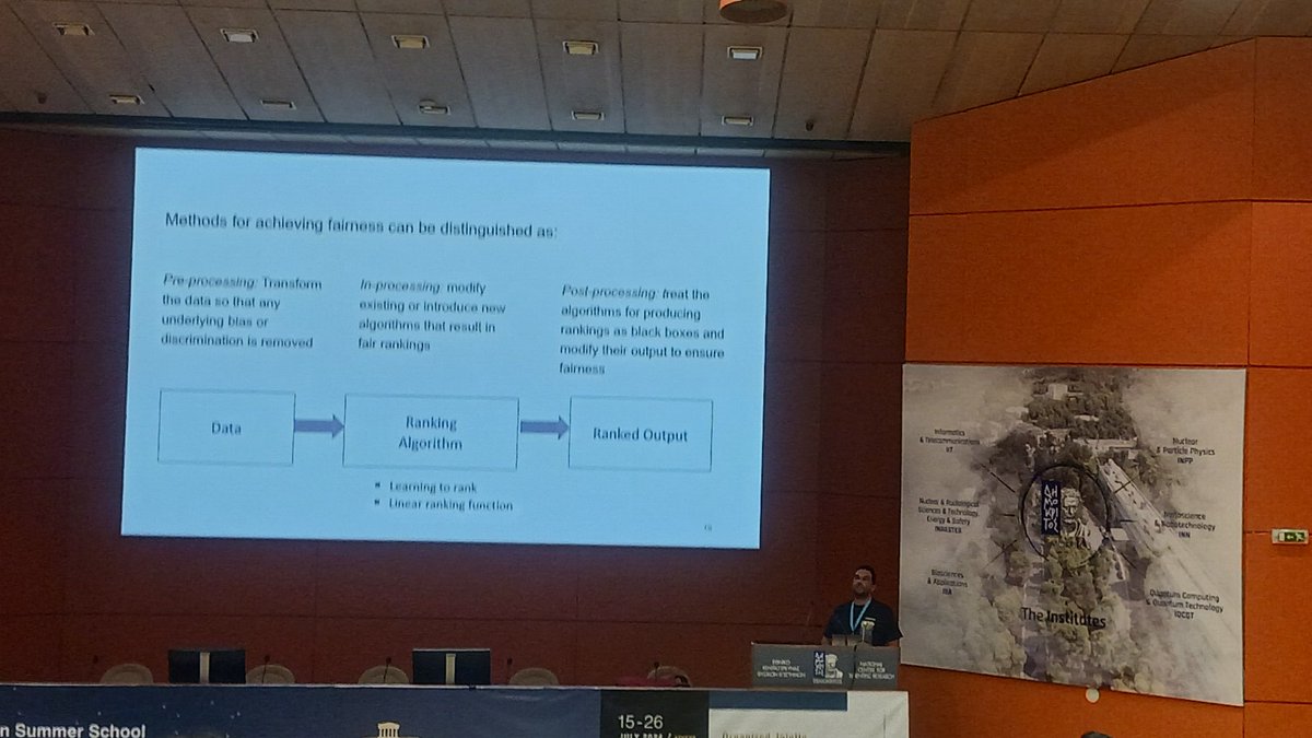 Fairness and explainability in AI at #ESSAI24 cont'  Lecture 3 by <a href="/KstsStefanidis/">Kostas Stefanidis</a> covering fairness in recommenders, rankings and entity resolution.