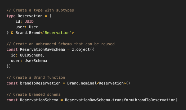 Rimbah's tweet photo. @mattpocockuk I was doing this in every project untill I wanted to also brand my types. Now I do it like this for objects. 

Defining the type manually and usings `transform` makes the DX much cleaner when hovering over the result of a zod.parse. https://t.co/NLzxx6zxeC