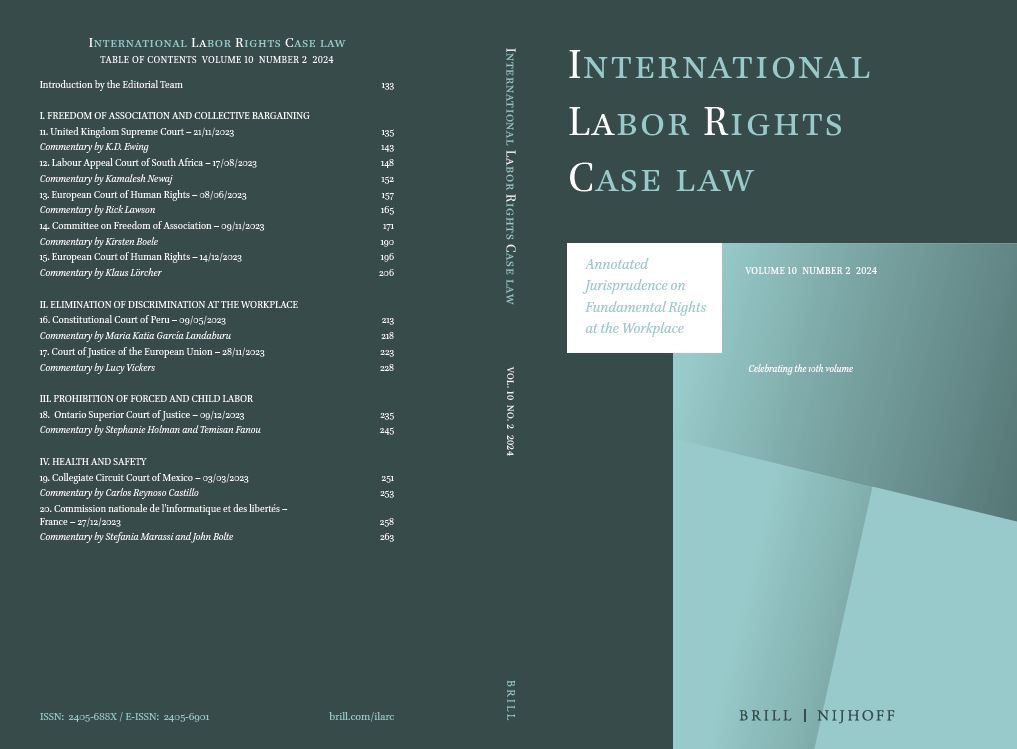 *New Issue*

The latest issue of International Labor Rights Case Law (Volume 10, No. 2) has the Editorial in #FreeAccess and several commentaries in #OpenAccess: brill.ws/ILRC10-2_