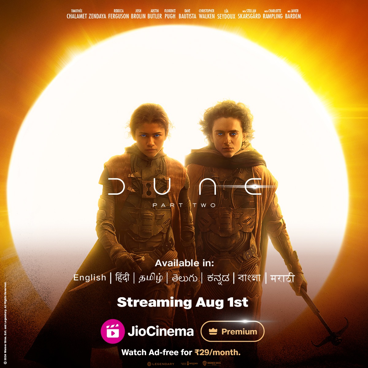 Playtamildub's tweet photo. Dune: Part Two, streaming August 1 onwards, only on JioCinema Premium.

Available in English, Hindi, Tamil, Telegu, Kannada, Bengali and Marathi.

#DunePartTwoOnJioCinema #JioCinemaPremium #DunePartTwo #JioCinema https://t.co/f2jUVG5VSx