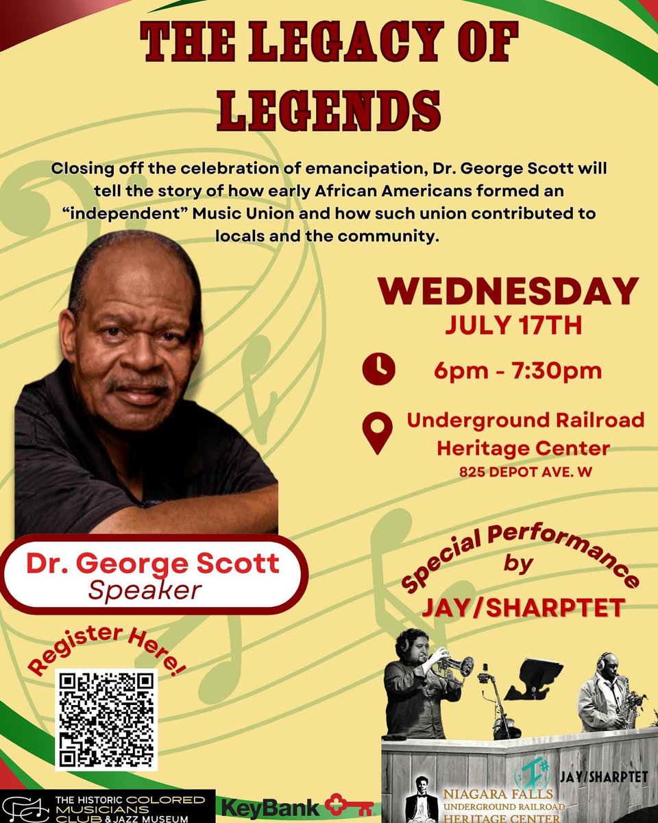 AtlantisBuild's tweet photo. 🎵✨JOIN US TONIGHT✨🎵
We welcome you all to join us Wednesday July 17th from 6:00pm-7:30pm for our concluding Juneteenth event; “The Legacy of the Legends” held here at our @NFUGRR (825 Depot Ave. W, Niagara Falls, NY 14305) #Jazz #AtlantisBuild #FivePercenter #knowledgeoself https://t.co/erOnfVCVrd