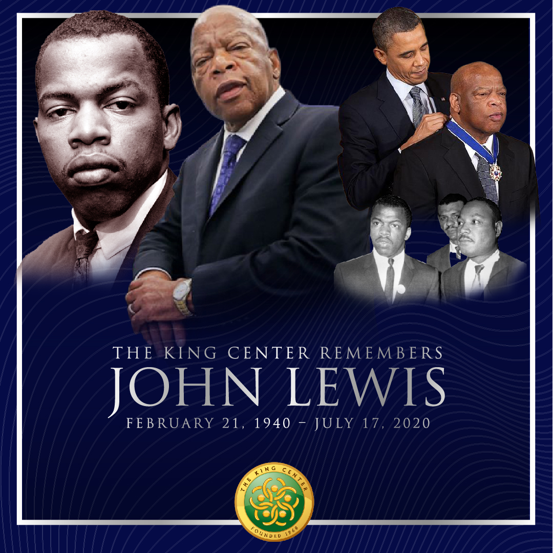 TheKingCenter's tweet photo. Today, we honor Congressman #JohnLewis, a civil rights titan who marched for #votingrights in #Selma with Dr. #MartinLutherKingJr. On this 4th anniversary of his passing, we celebrate Congressman Lewis’s courageous leadership, commitment to justice, and legacy of #goodtrouble. https://t.co/A8e0NRnlen