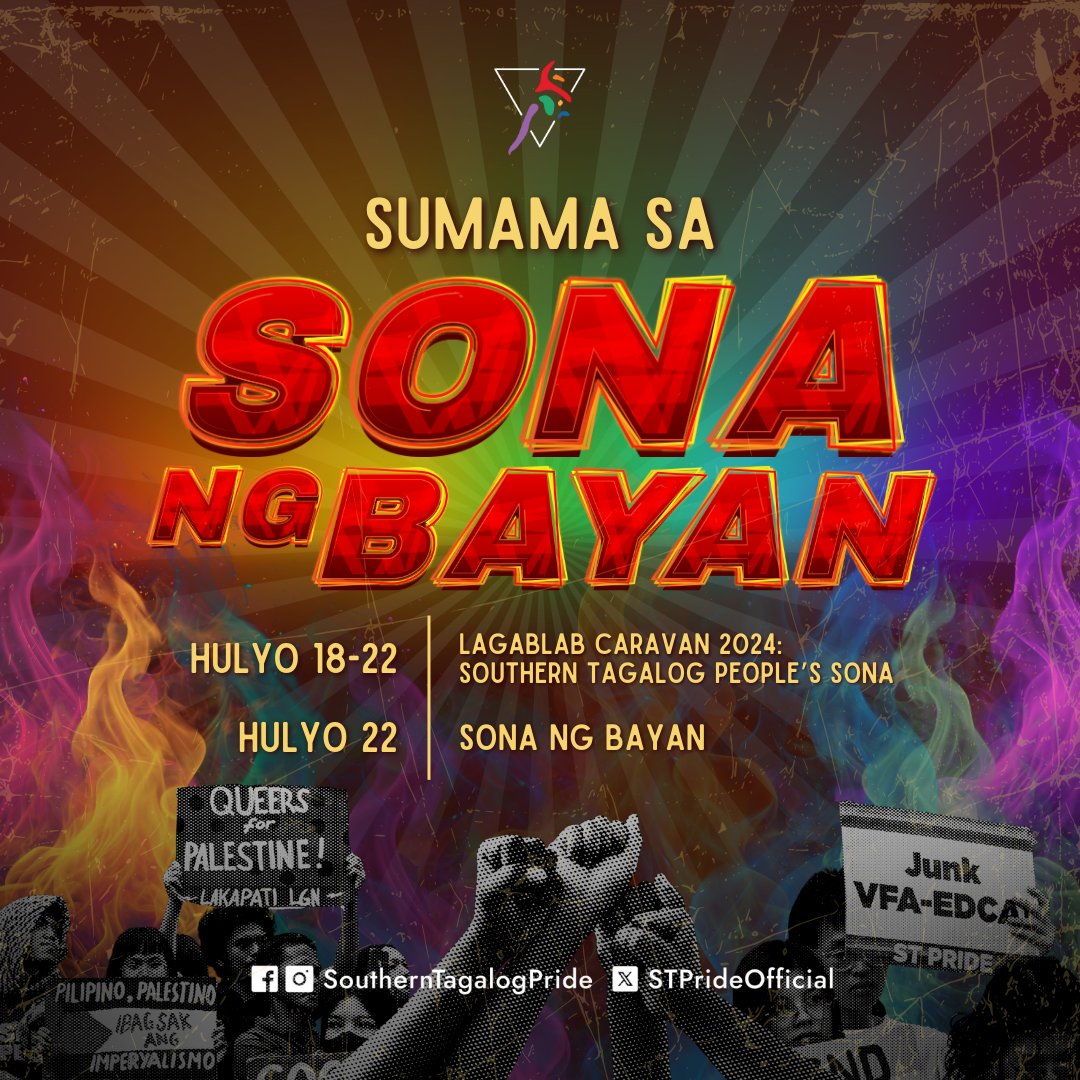 Sangkabaklaan ng Timog Katagalugan, patuloy na mag-aklas para sa isang pantay, makatarungan, at malayang bukas!

SUMAMA SA SONA NG BAYAN!

Hulyo 18-22: Southern Tagalog Lagablab Caravan
Hulyo 22: SONA ng Bayan

#LagablabCaravan2024
#SONA2024