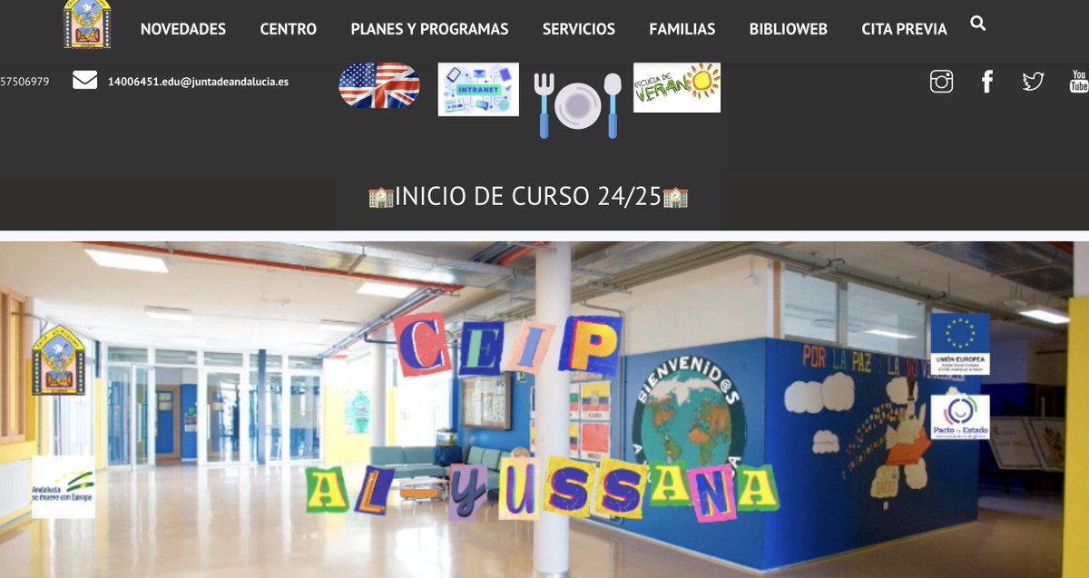 ¡Familias, atención! 🔔
En nuestra web del CEIP Al-Yussana hemos creado un apartado específico con toda la información actualizada para el inicio del curso escolar 24/25.
Visita blogsaverroes.juntadeandalucia.es/ceipalyussana/ y encuentra detalles sobre:
¡Y mucho más!
Equipo CEIP Al-Yussana