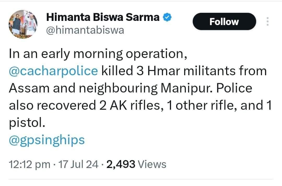 NhCing's tweet photo. According to Assam Police, 
the 3 Hmar were murdered in an encounter. 

The video shows:
1.Cops taking weapon. 
2.The hands are clenched. 
3.Police brought them to a remote location.

When and where does the encounter took place?

Fake encounter?? https://t.co/zGiXHM3zZX
